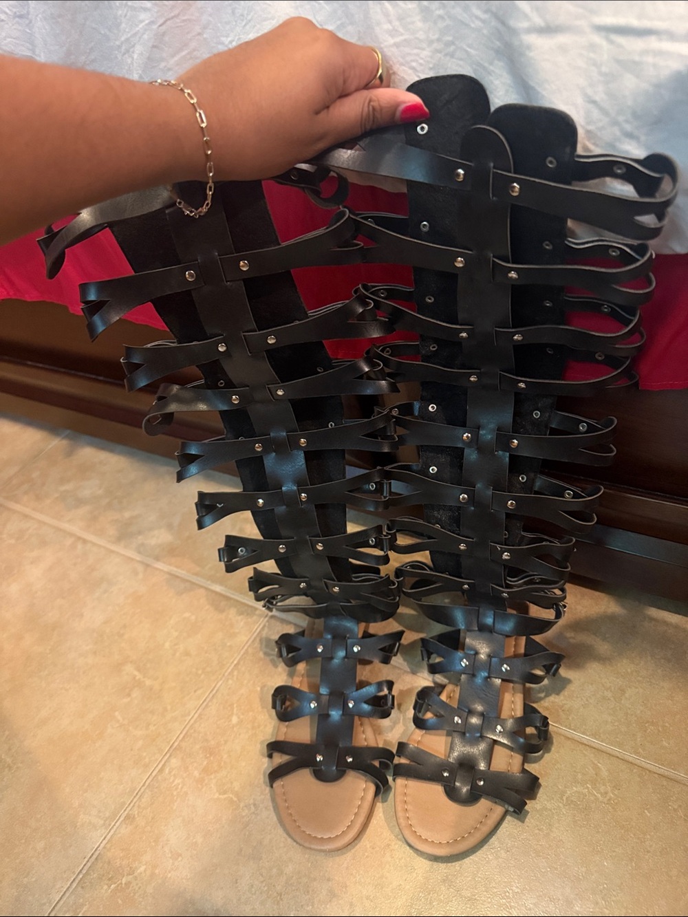 Tall Gladiator Strappy Flat Sandals in Black
